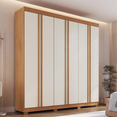 Imagem de Guarda Roupa Casal 6 Portas com Pés em MDF Texas Faimec - Freijo/Off White