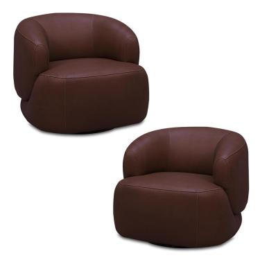 Imagem de Kit 2 Poltronas Decorativas Verona Sala de Estar Base Giratória Aço Couro Marrom Chocolate