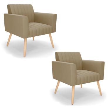 Imagem de Kit 2 Poltronas Viena Gomada Suede Marrom Rato Pés Palito Natural - D'Rossi