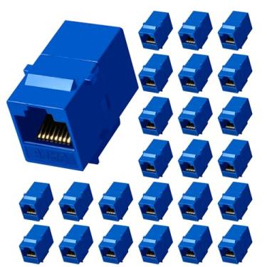 Imagem de NataLink Acoplador Keystone Cat6 RJ45 Pacote com 25, Acoplador Ethernet fêmea para fêmea, extensor de cabo Ethernet UTP Inline Cat6 Keystone Jacks para placas de parede e painéis de remendo – Azul