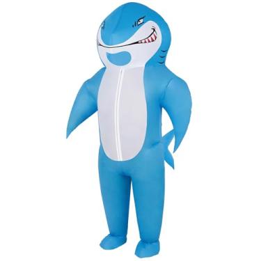 Imagem de Fantasia inflável de tubarão MH Zone para adultos, divertida, para cosplay, Dia das Bruxas, Azul