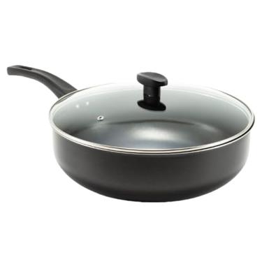 Imagem de Frigideira Grande Funda Alta Antiaderente 30 Cm Tampa De Vidro Nao Gruda frigideira com tampa Para Fritar e Refogar, Compatível com Todos os Fogões Incluindo Indução(Preto)