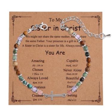 Imagem de Pulseira de Cruz para Mulheres, Pulseira de Contas Cruz Turquesa com Cartão Acessórios Bijuteria Presentes Cristãos Adequados para Mulheres