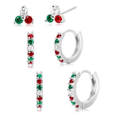 Imagem de Poxtex Brincos de argola pequenos para mulheres, conjunto de brincos de cartilagem de diamante para piercings múltiplos, 3 pares de joias modernas para presentes, Medium, Latão, Sem pedra preciosa