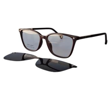 Imagem de Armação De Óculos Para Grau Solar Em Acetato Feminino 2 Em 1 Clip On Vinho Com Proteção UV E Polarizado