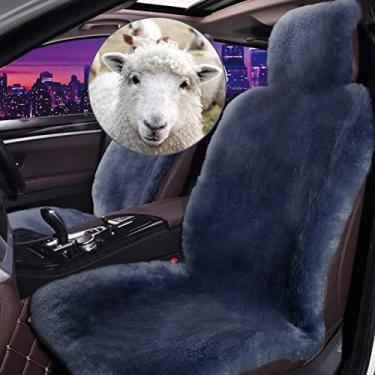 Imagem de Capas de assento de pele de carneiro genuína para carros caminhões SUV Van RV assentos dianteiros capas de assento de carro de pele de carneiro capas de assento automotivas de assento de carro felpudas - universal (uma peça) (cor: azul)