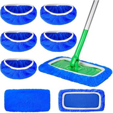 Imagem de Pacote com 6 almofadas reutilizáveis de microfibra – pano de limpeza ultra absorvente e lavável para jato molhado Swiffer, esfregões de spray e limpeza de chão (azul)