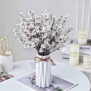 Imagem de 2 peças Gypsophila longa artificial colorida flor de ameixa buquê casa flores falsas outono jardim decoração festa (branco - 2 peças)