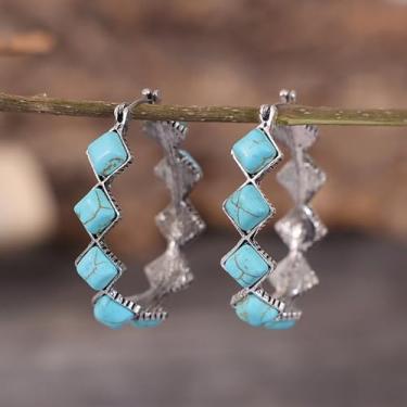 Imagem de Brinco de argola estilo boho vintage, losango, turquesa, incrustado, para mulheres, casamento, festas noturnas, leve, minimalista, presente para ela