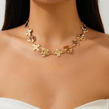 Imagem de Conjunto de colar feminino hip hop – corrente em camadas de 4 peças | gargantilha com contas, elos cubanos, clipe de papel e joias grossas ousadas em espinha de peixe