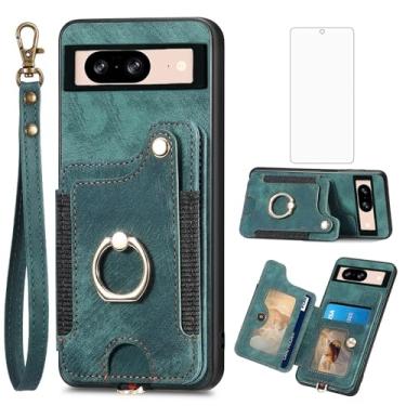 Imagem de Asuwish Capa de celular para Google Pixel 8 5G capa carteira com protetor de tela de vidro temperado e alça de pulso RFID suporte de cartão de crédito anel acessórios para celular Pixel8 oito mulheres
