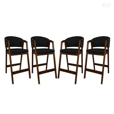 Imagem de Kit 4 Banquetas Alta para Ilha de Cozinha Ravena Madeira Maciça Pinhão Sintético Preto CCS