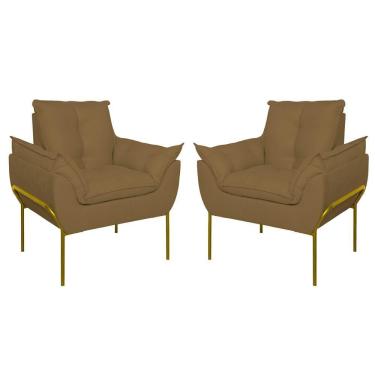 Imagem de Kit 02 Poltronas Base Metal Dourada Sala Quarto Balaqui Decor Capuccino
