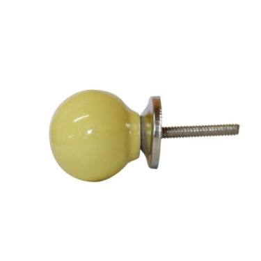 Imagem de Puxador Redondo Liso Polido Esmaltado em Cerâmica Decorativo para Gavetas Armários e Reforma de Móveis 3x3x7cm (Amarelo)