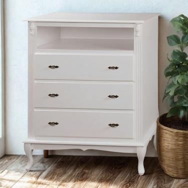 Imagem de Cômoda Rústica Com 3 Gavetas E Nicho Pés Luiz Xv - Nude Laca