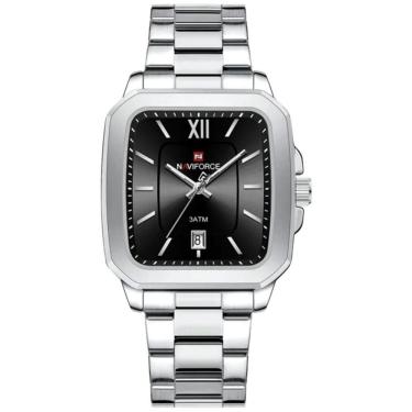 Imagem de Relógio De Quartzo Masculino Casual Mostrador Quadrado Em Aço Inoxidável Impermavel Preto