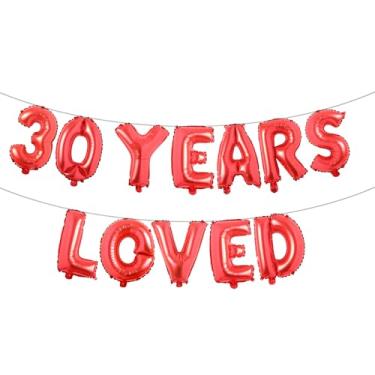 Imagem de Faixa de balão amada por 30 anos, guirlandas de glitter multicoloridas para artigos de decoração de festa de aniversário de 30 anos/aniversário de casamento (30 anos amado vermelho)