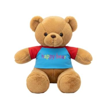 Imagem de Urso de Pelúcia Happy Bear 50 cm com Camiseta Colorida – Pelúcia Macia, Antialérgica e Lavável (MARROM)
