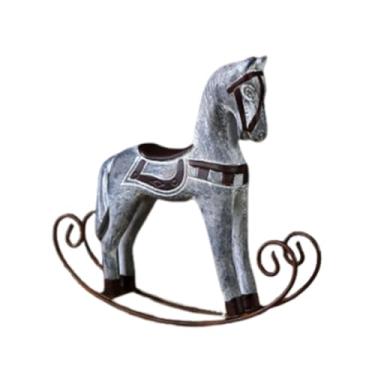 Imagem de Fenteer Estátua de cavalo de balanço de madeira, ornamento de mesa, escultura de animal para decoração de quarto infantil, Cinza