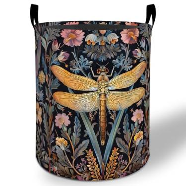 Imagem de Cesto de lavanderia vintage Dragonfly 50 x 40 cm, balde de armazenamento de roupas Oxford dobrável à prova d'água para quarto, banheiro, quarto de bebê, decoração de berçário, caixas organizadoras de
