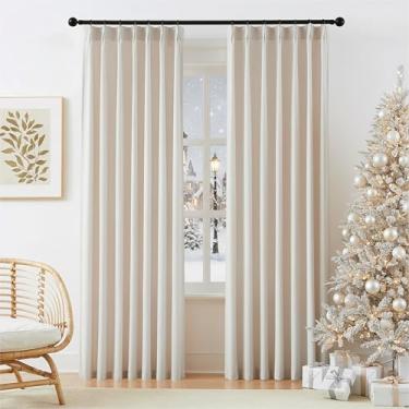 Imagem de Cortinas de linho bege plissadas com 260 cm de comprimento, 2 painéis para casa de fazenda, quarto, semitransparentes, filtragem de luz, cortinas de linho plissadas com ganchos e anéis para sala de