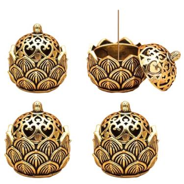 Imagem de TAYCZGQL Pacote com 4 suportes de cone de incenso, pequeno, fofo, lótus, metal, incenso, cone, queimador, itens de decoração com suportes de incenso para decoração de adoração doméstica