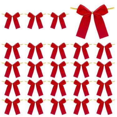 Imagem de Arcos de veludo, 24 peças de enfeites de laço de fita de 8,5 cm com fio flexível para árvore de Natal, castiçais, festas de casamento