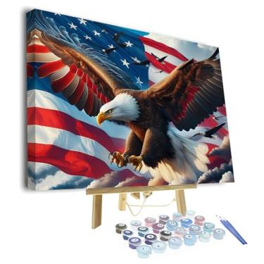 Imagem de Kits de pintura por números, pintura de águia careca por número, faça você mesmo, tema patriótico, pintura por números, para iniciantes, animais, pintura, artesanato, kits com pincéis para meninos