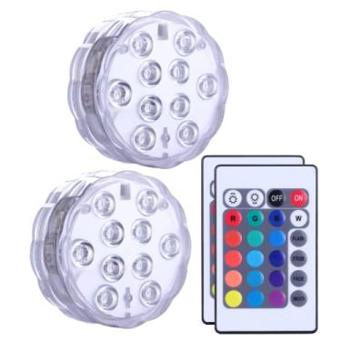 Imagem de Qoolife Luzes LED submersíveis com controle remoto alimentado por bateria, luz RGB multicolorida à prova d'água para piscina, base de vaso, spa, aquário, lago, banheira de hidromassagem, decoração