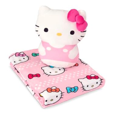 Imagem de Northwest Conjunto de travesseiro e cobertor de seda Hello Kitty Bowtastic, bicho de pelúcia, pelúcia de 127 x 152 cm e 28 cm