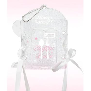 Imagem de Porta-cartões fotográficos Kpop com fita de balé rosy – Porta-crachá fofo com fita de duas cores, fecho de metal em forma de coração e pingente de pingente (5 cores, 2 estilos) (Blink rosa vertical)