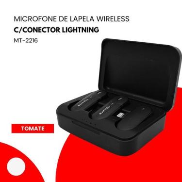 Imagem de Microfone de Lapela Preto Sem Fio com Base para Carregamento Alcance 2