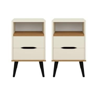 Imagem de Kit 2 Mesas de Cabeceira Moderna 2 Gavetas Quarto Cama OLD - Palace Móveis (OFF WHITE/NATURE)