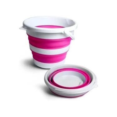 Imagem de Balde Dobrável Retrátil Sanfonado Multiuso Silicone 10L Rosa - Baby St