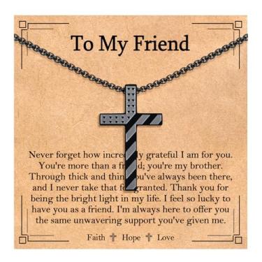 Imagem de EPIRORA Presentes para o melhor amigo - Colares com pingente de cruz de bandeira americana de aço inoxidável de 56 cm + 5 cm para homens e meninos, joias patrióticas cristãs religiosas, confirmação de