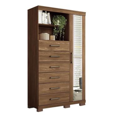 Imagem de Multi-cômoda Marabá 1.6 1 Porta 6 Gavetas Jatobá Com Pés E Espelho - Santos Andirá Jatobá