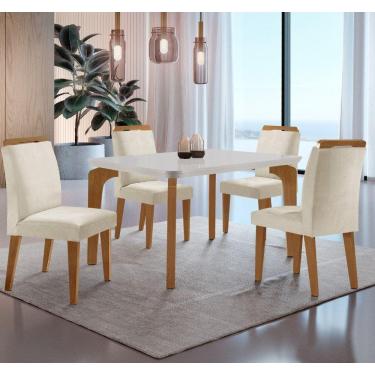 Imagem de Conjunto Mesa Liz 120cm Em Mdf 4 Cadeiras Athenas Moderna Vel.creme /off White/imbuia