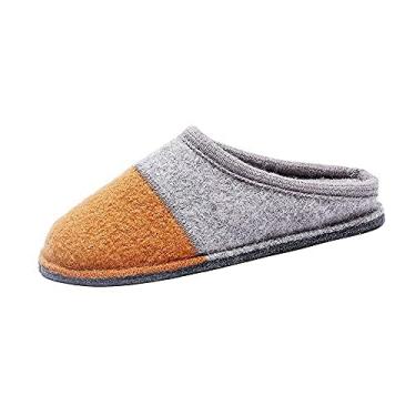 Imagem de Pantufa masculina de inverno quente para casa de lã fervida respirável inverno quente sem cadarço mules para uso interno/externo para mulheres, Sola de borracha marrom/cinza claro, 8.5-9.5 Women/6-7 Men