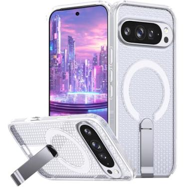 Imagem de Ysnzaq Capa magnética para Google Pixel 10 Pro Honeycomb, dissipação de calor, capa fina de policarbonato rígido à prova de choque com suporte invisível para Pixel 10/10 Pro e 9/9 Pro FX transparente