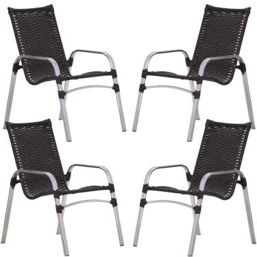 Imagem de Jogo De 4 Cadeiras Emily Em Alumínio E Mesa De Centro Trama Preto