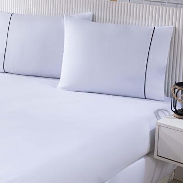Imagem de Jogo De Cama 100% Algodão Percal 150 Fios Solteiro Gran Moratta 2 Peças - Branco E Detalhe Cinza