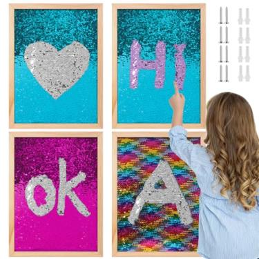 Imagem de Zplontya Flip Sequin Sensory Wood Wall Frame Panels-4 Packs Reversible Sensory Boards with Wood Frame, Sensory Toy Sequin Flip Fabric Mat for Classroom, Sensory Room & Early Learning
