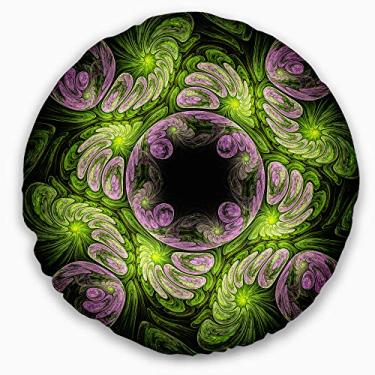 Imagem de Design verde e roxo grande flor fractal sala de estar redonda, sofá, almofada de alta qualidade + capa de almofada impressa em ambos os lados 50 cm