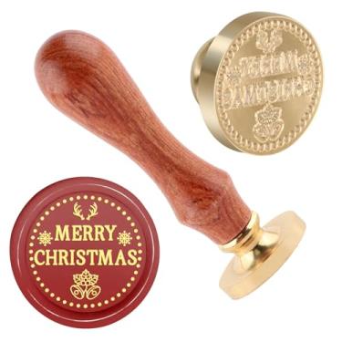 Imagem de Carimbo de lacre de cera de Natal, carimbos de latão e cabo de madeira, cabeça para cartões de Natal, convites, cartas, envelopes, cartões de felicitações, presentes