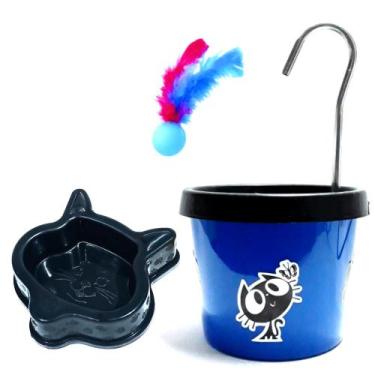 Imagem de Bebedouro Azul Royal Para Gato - Fonte + Comedouro - DM SOLUÇÕES