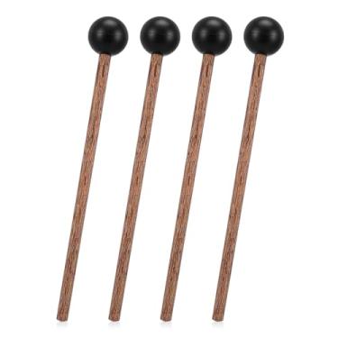 Imagem de MBAIYO 4 peças de martelo de tambor de língua de aço, baquetas de borracha de 14 cm para xilofone Glockenspiel instrumentos musicais mallet cabo de madeira de bétula bastão de percussão de cabeça de
