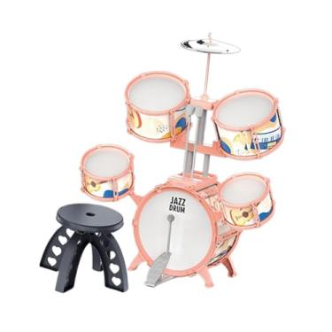 Imagem de Dynwave Conjunto de bateria de jazz infantil com baquetas e banquinho de PVC, brinquedo musical sensorial infantil para iluminação e atividades de percussão, Borda Laranja