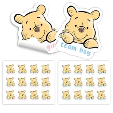 Imagem de 72 peças de adesivos de decoração de chá de bebê Winnie para revelação de gênero, decoração reveladora de gênero de menino ou menina para festa