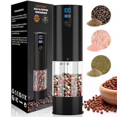 Imagem de Conjunto de moedor elétrico de sal e pimenta, recarregável por USB, moedor automático de sal e pimenta grossura ajustável com visor de LED, recipiente de 120 ml, controle de um botão, adequado para