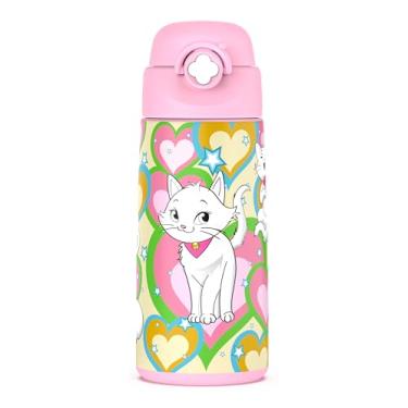 Imagem de Garrafa de água isolada para meninas com canudo pop-up coberto, copos infantis de 473 ml com aço inoxidável à prova de vazamento para escola rosa (gato)